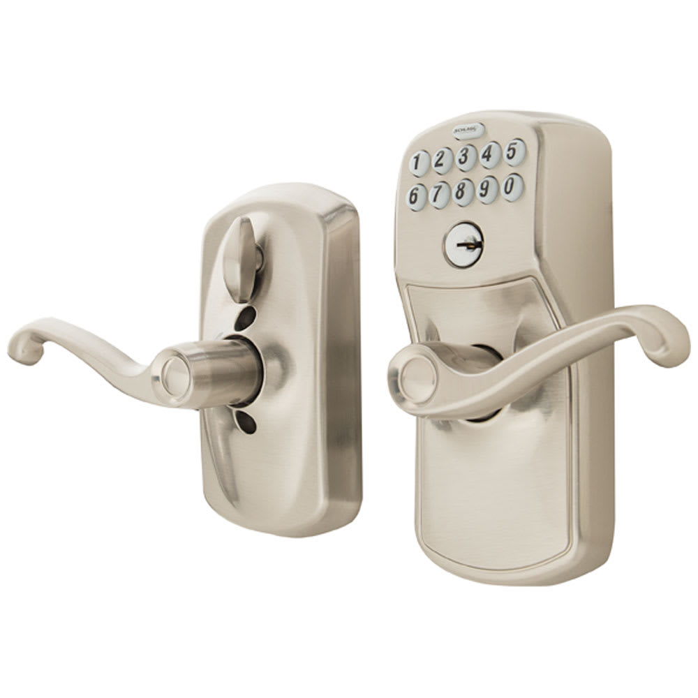 Plymouth Digital Keypad Electronic Front Door Lock with Lever Handle Satin Nickel