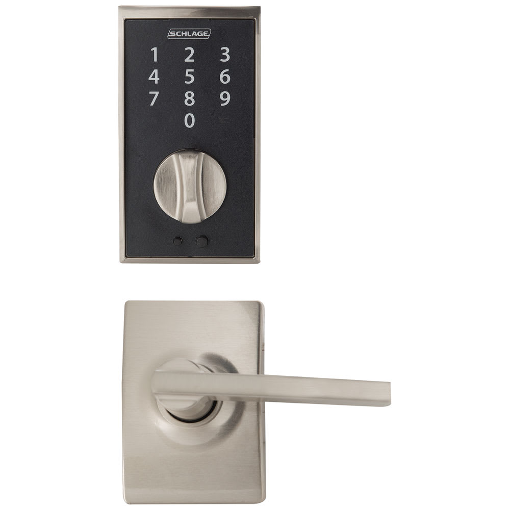 Serrure de porte d'entrée électronique à clavier numérique et poignée bec-de-cane Century nickel satiné