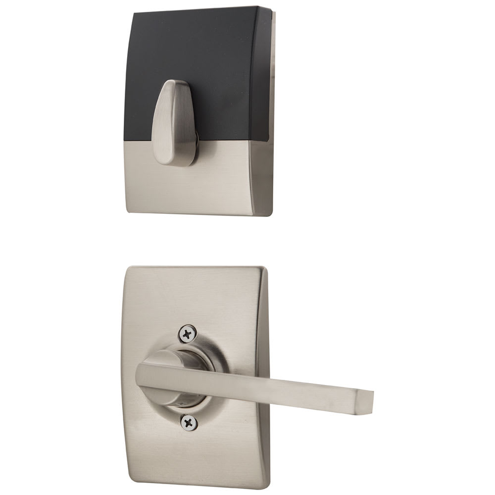 Serrure de porte d'entrée électronique à clavier numérique et poignée bec-de-cane Century nickel satiné