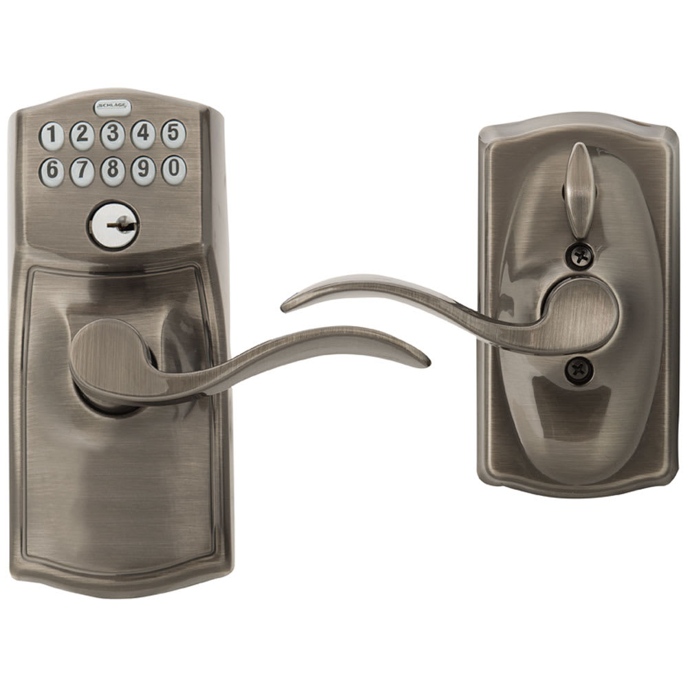 Serrure de porte d’entrée électronique à clavier numérique et poignée bec-de-cane Accent étain antique