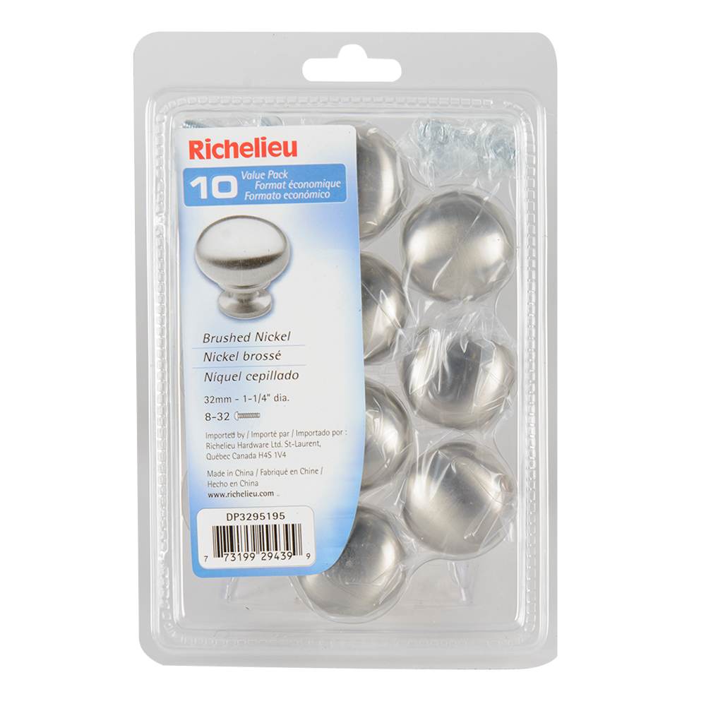 Boutons d'armoires en métal Buffalo nickel brossé 32&nbsp;mm Pqt/10