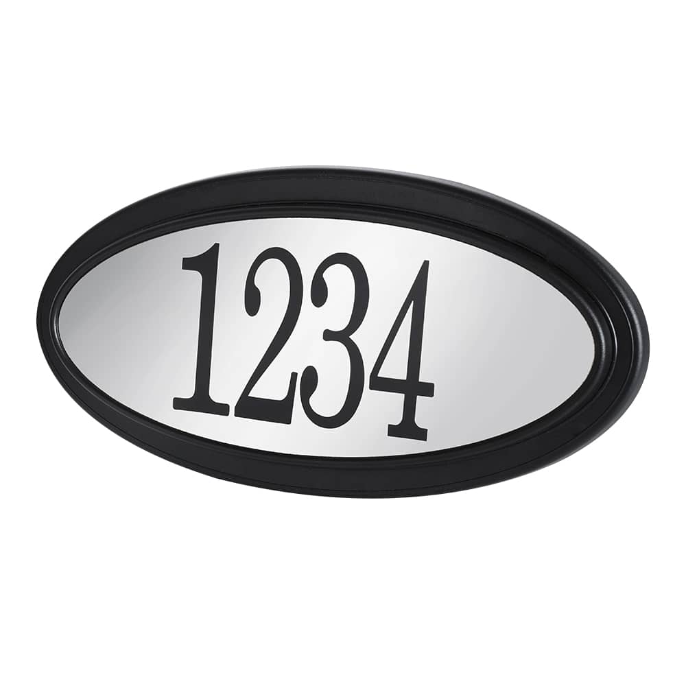 Plaque d'adresse Contemporaine ovale noire et acier inoxydable