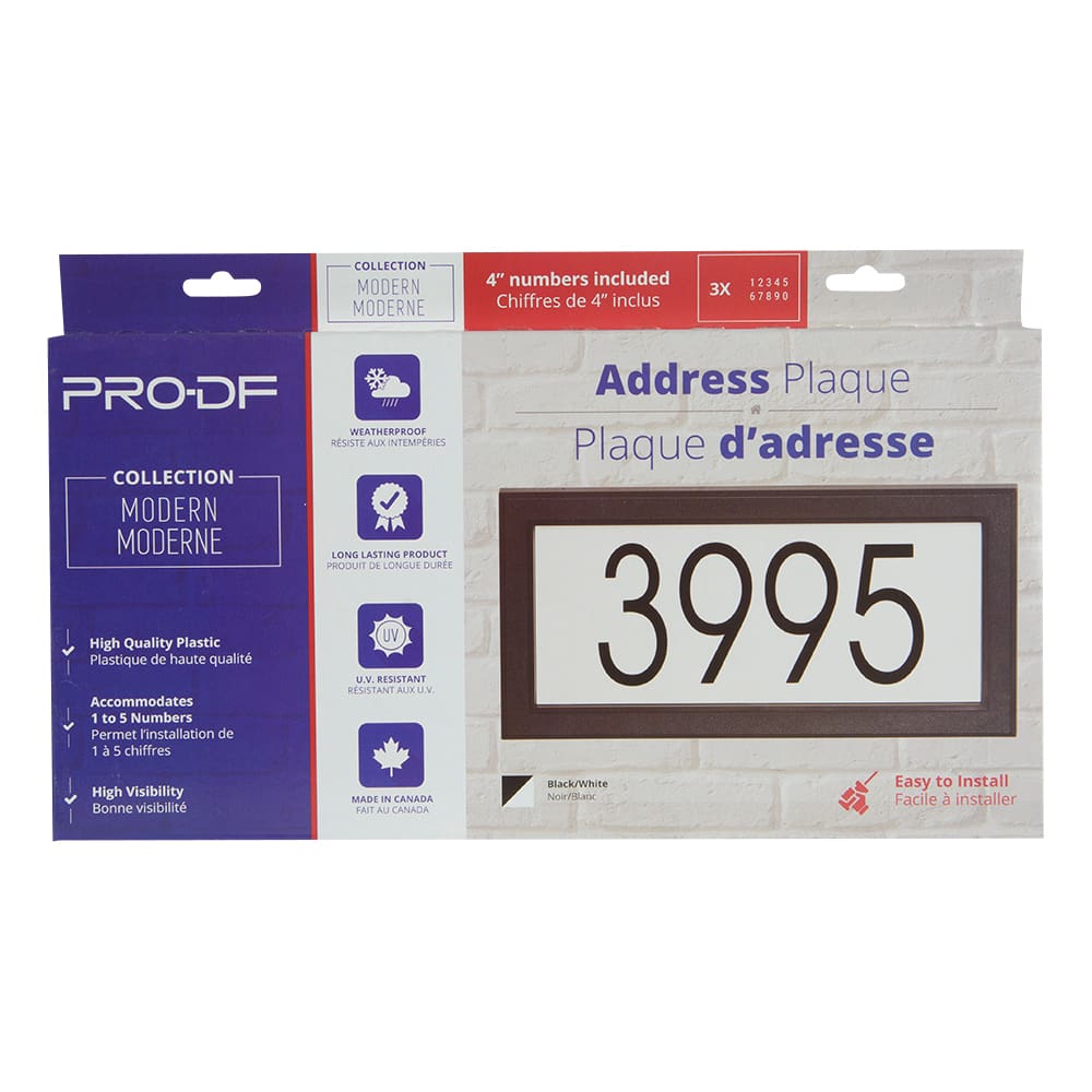 Plaque d'adresse Moderne rectangulaire noire et blanche