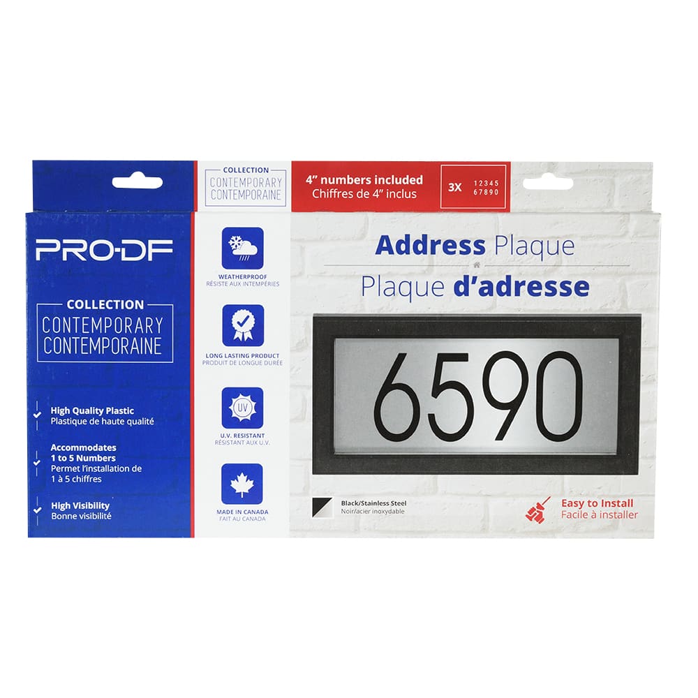 Contemporary Rectangular Address Plaque Black and Stainless Steel