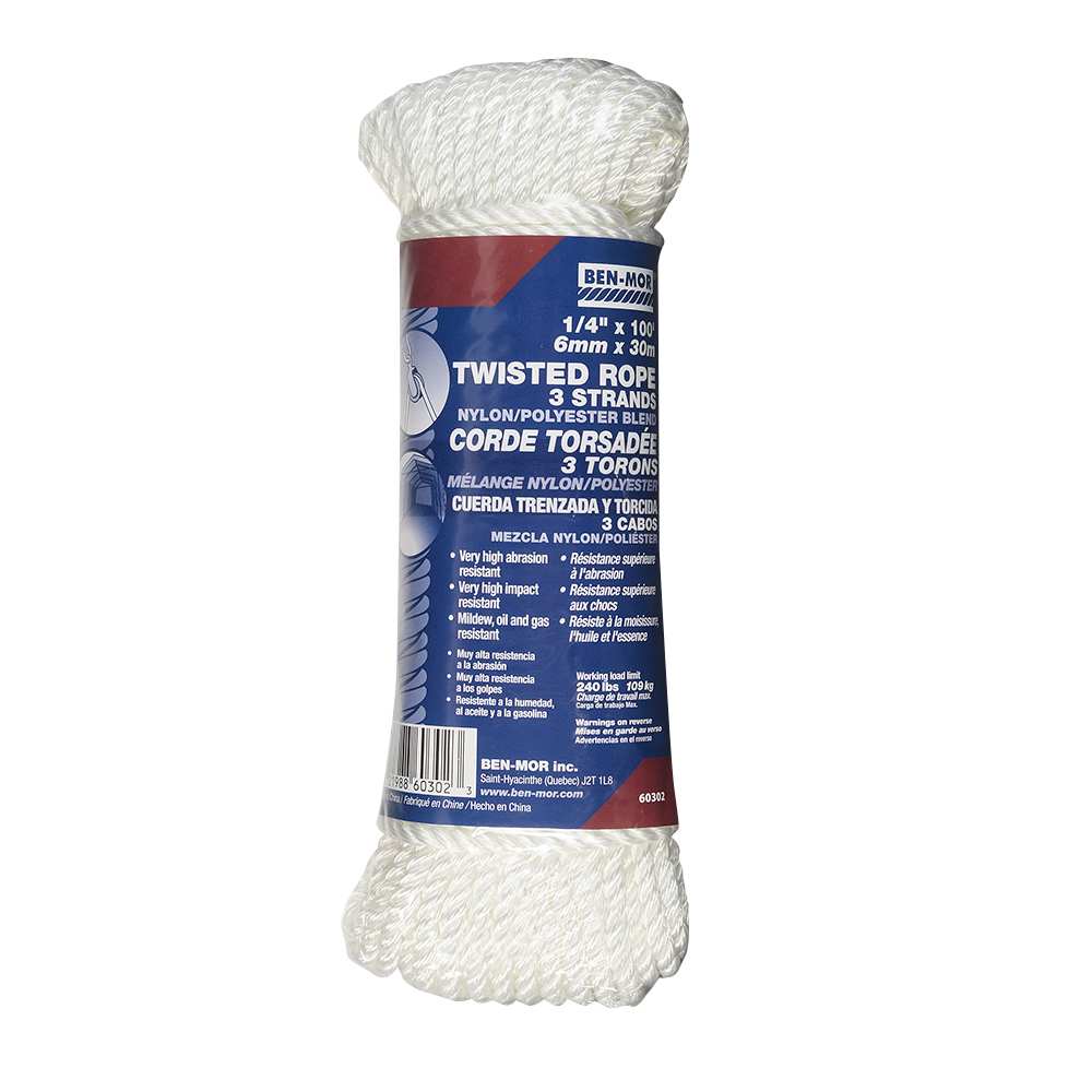 Corde de nylon torsadée 1/4 po x 100 pi