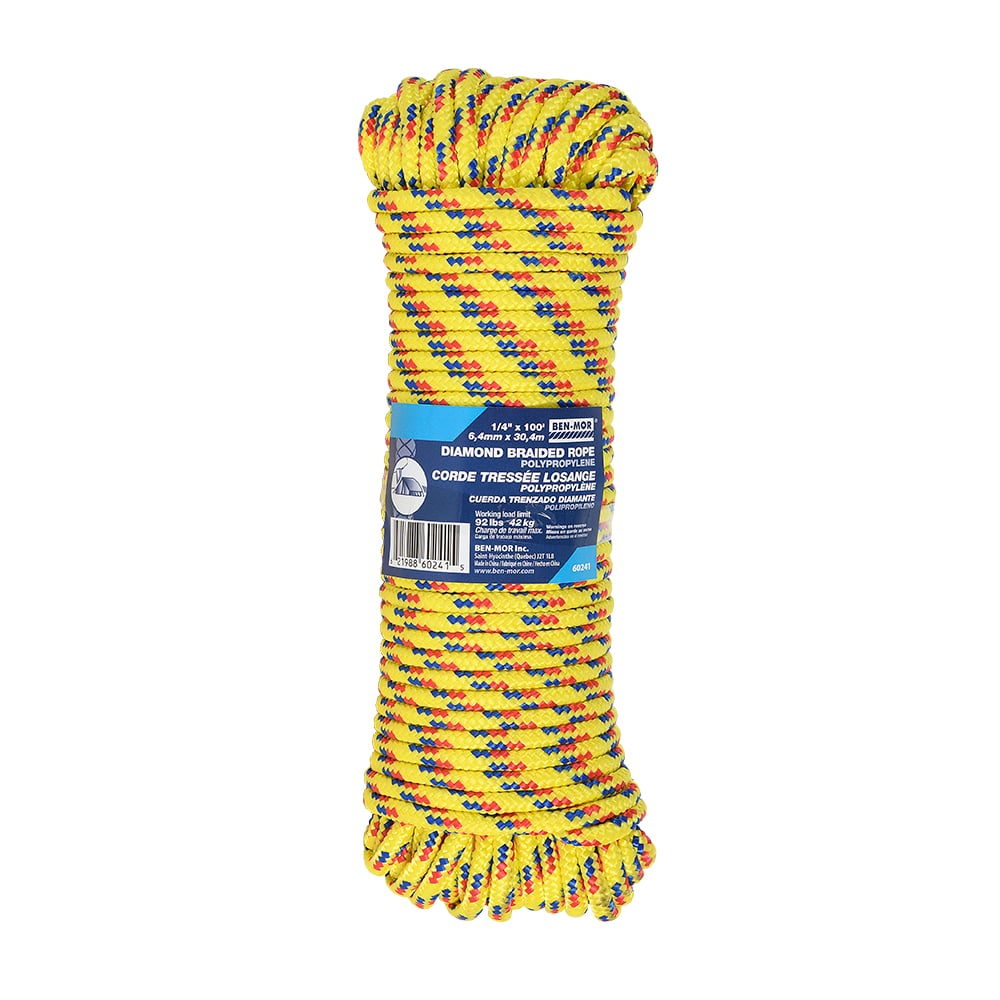 Corde de polypropylène tressée 1/4 po x 100 pi
