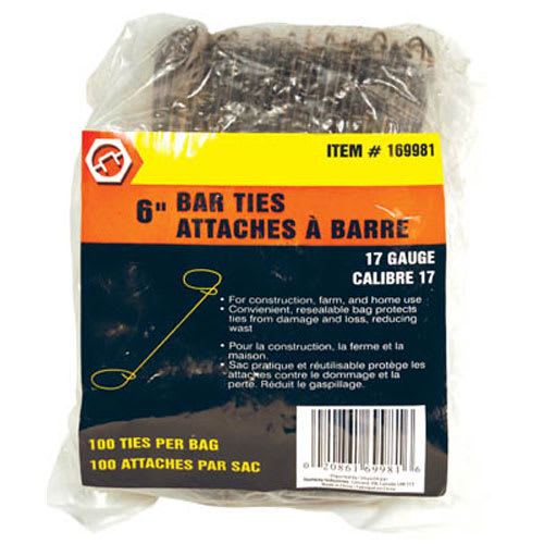 Attaches à torsader pour barre d'armature 6 po Pqt/100