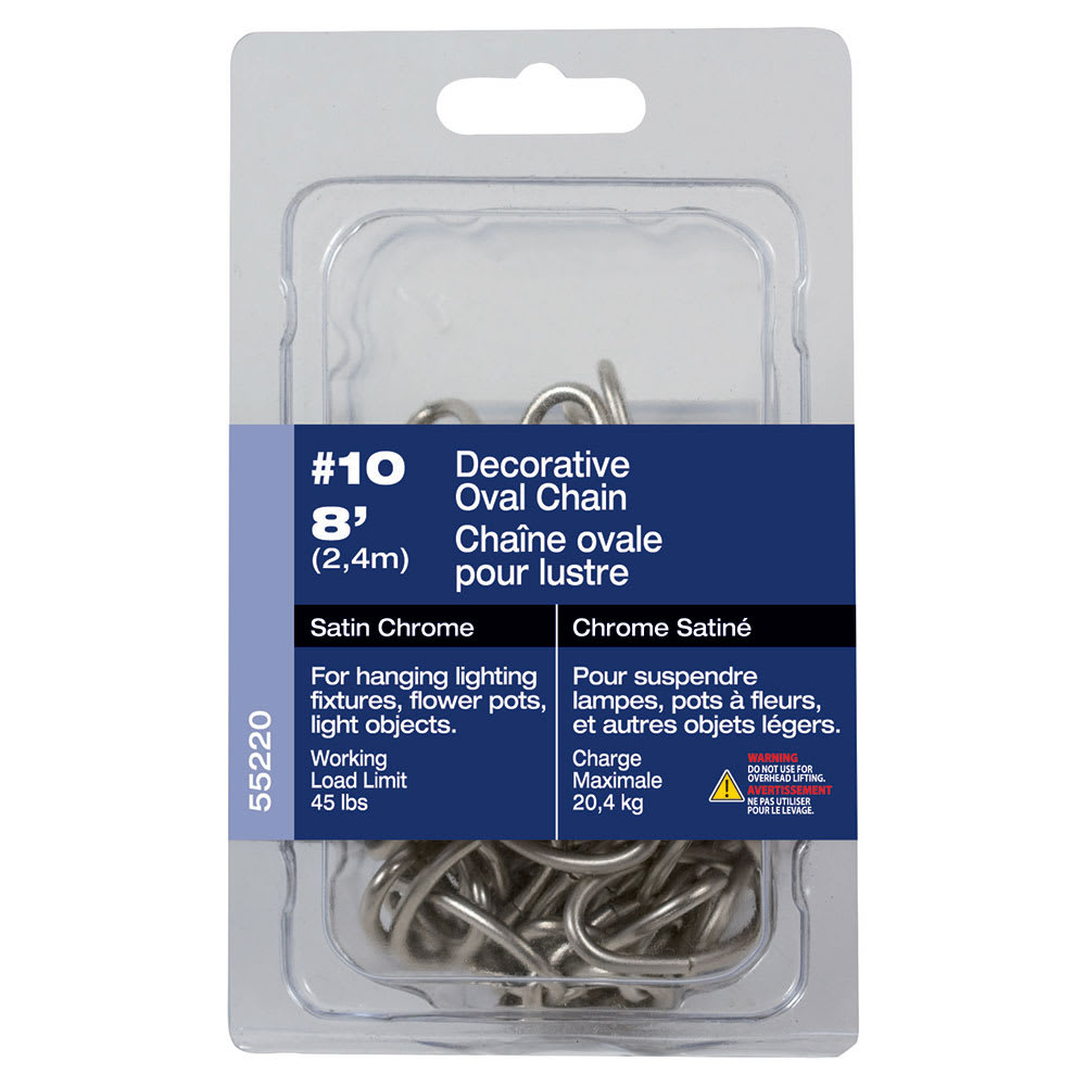 Chaîne ovale pour lustre n° 10 x 8 pi chrome satiné
