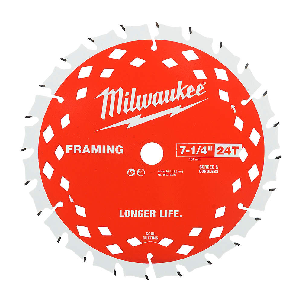 Lame de scie circulaire pour charpente 7&nbsp;1/4 po  24 dents MILWAUKEE