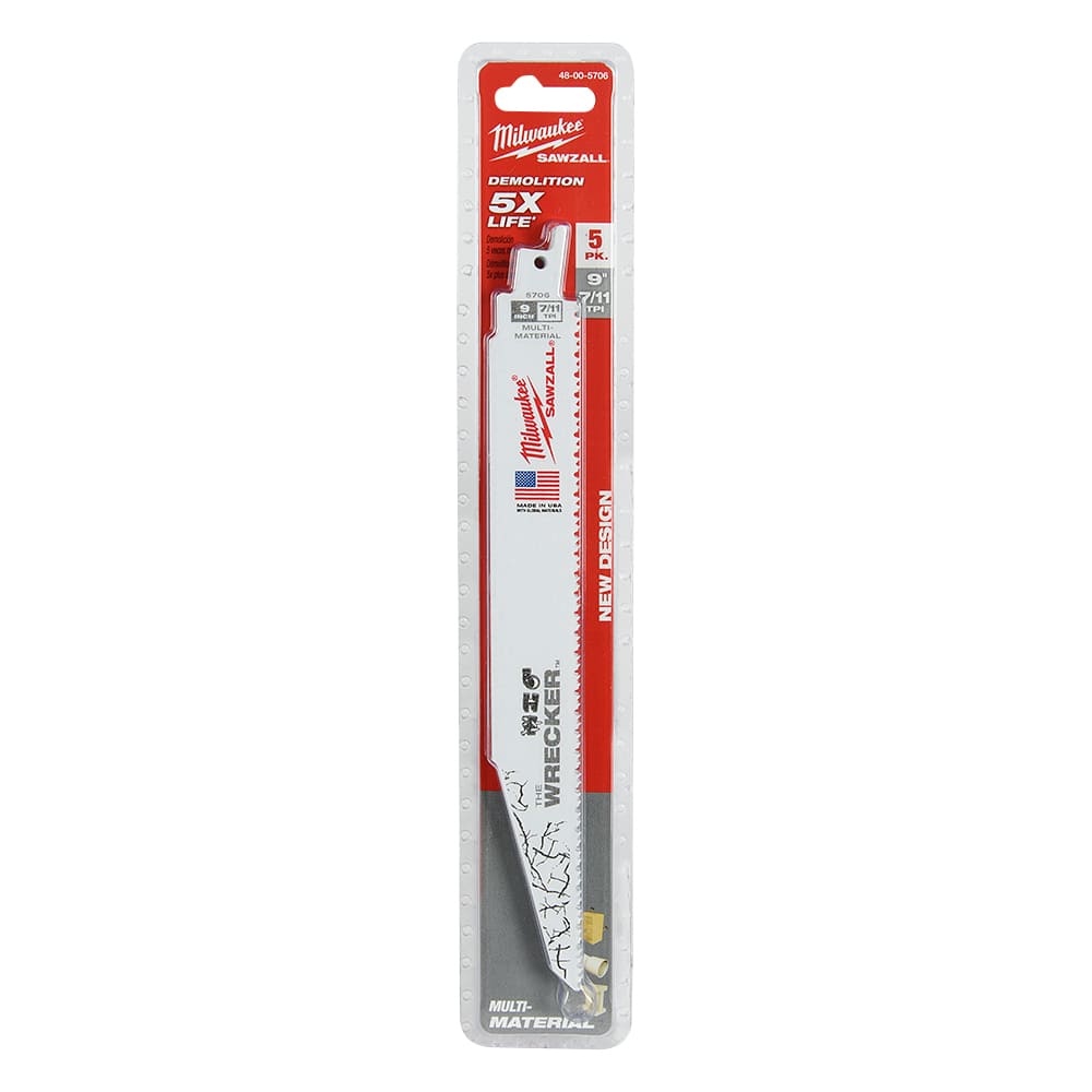 MILWAUKEE Bi-Metal Reciprocating Saw Blades 9 in. / 7-11 TPI Pkg/5