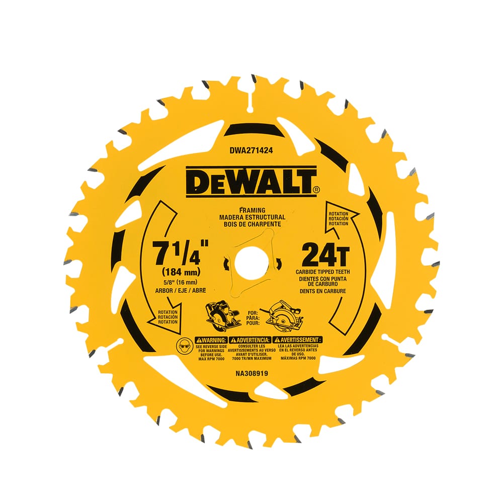 Lame de scie circulaire pour charpente 7&nbsp;1/4&nbsp;po 24&nbsp;dents DEWALT