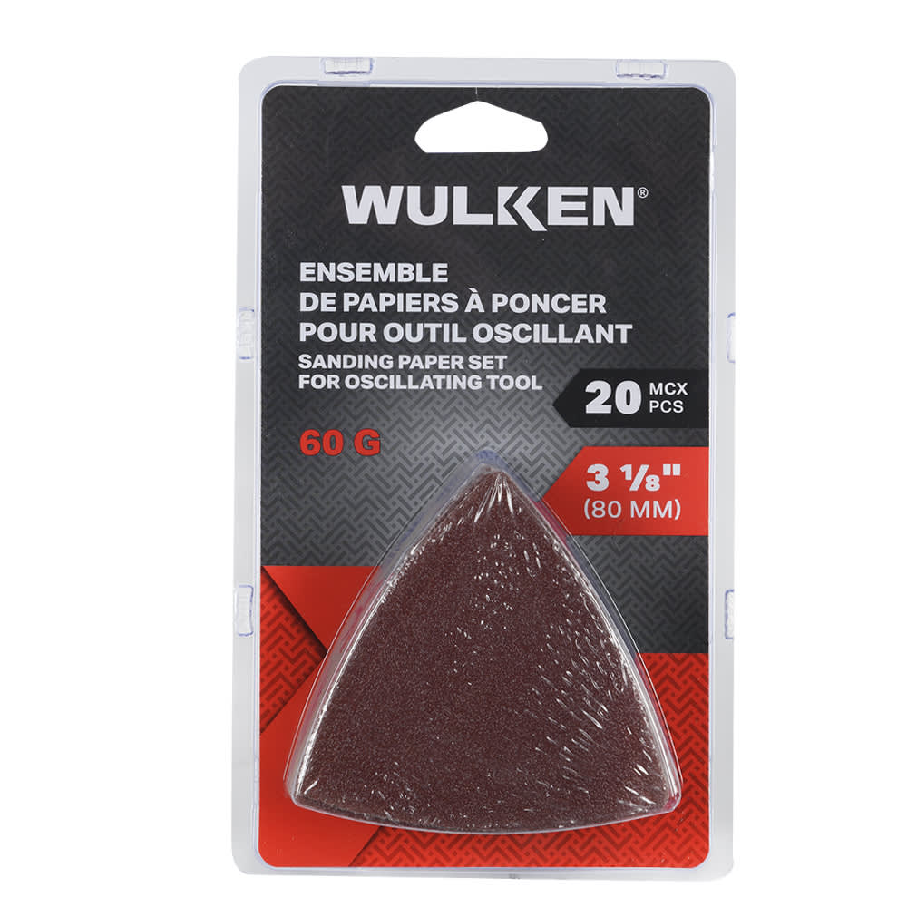 Papiers sablés pour outil oscillant n° 60 Pqt/20 WULKEN