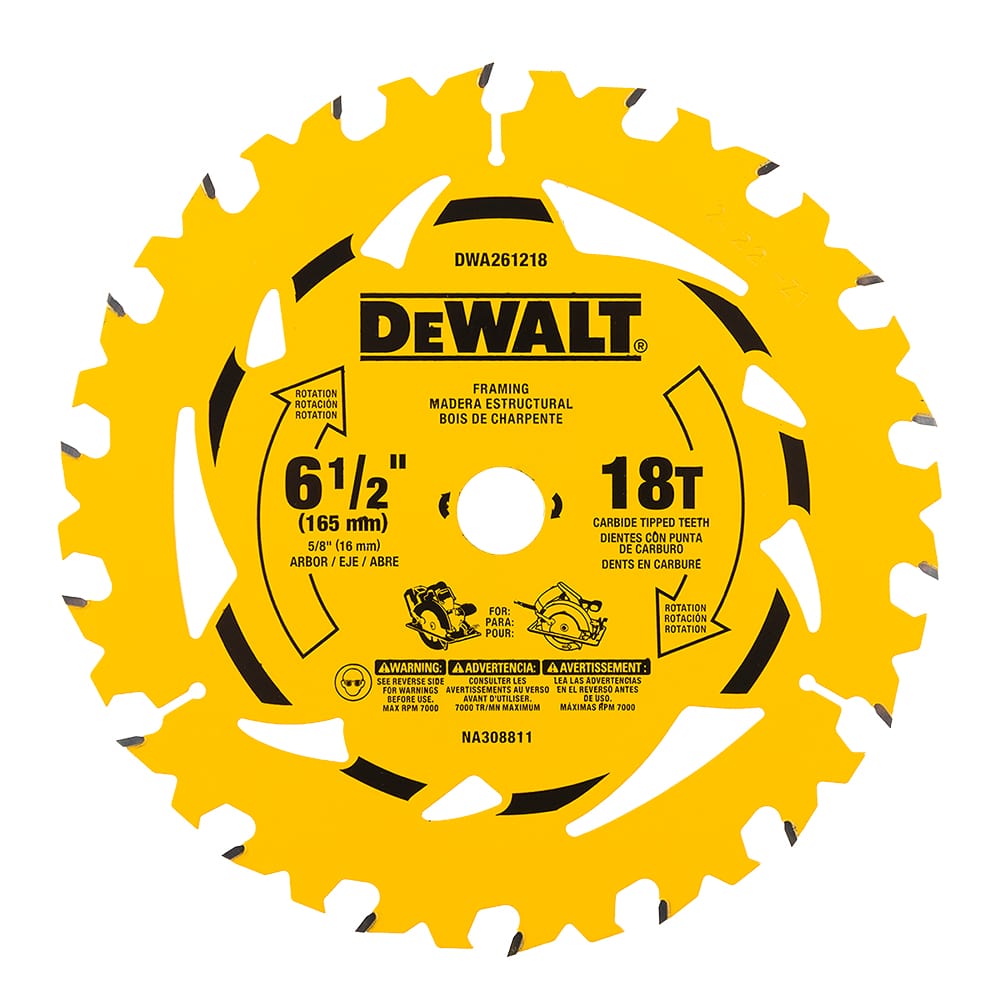 Lame de scie circulaire pour charpente 6&nbsp;1/2&nbsp;po 18&nbsp;dents DEWALT