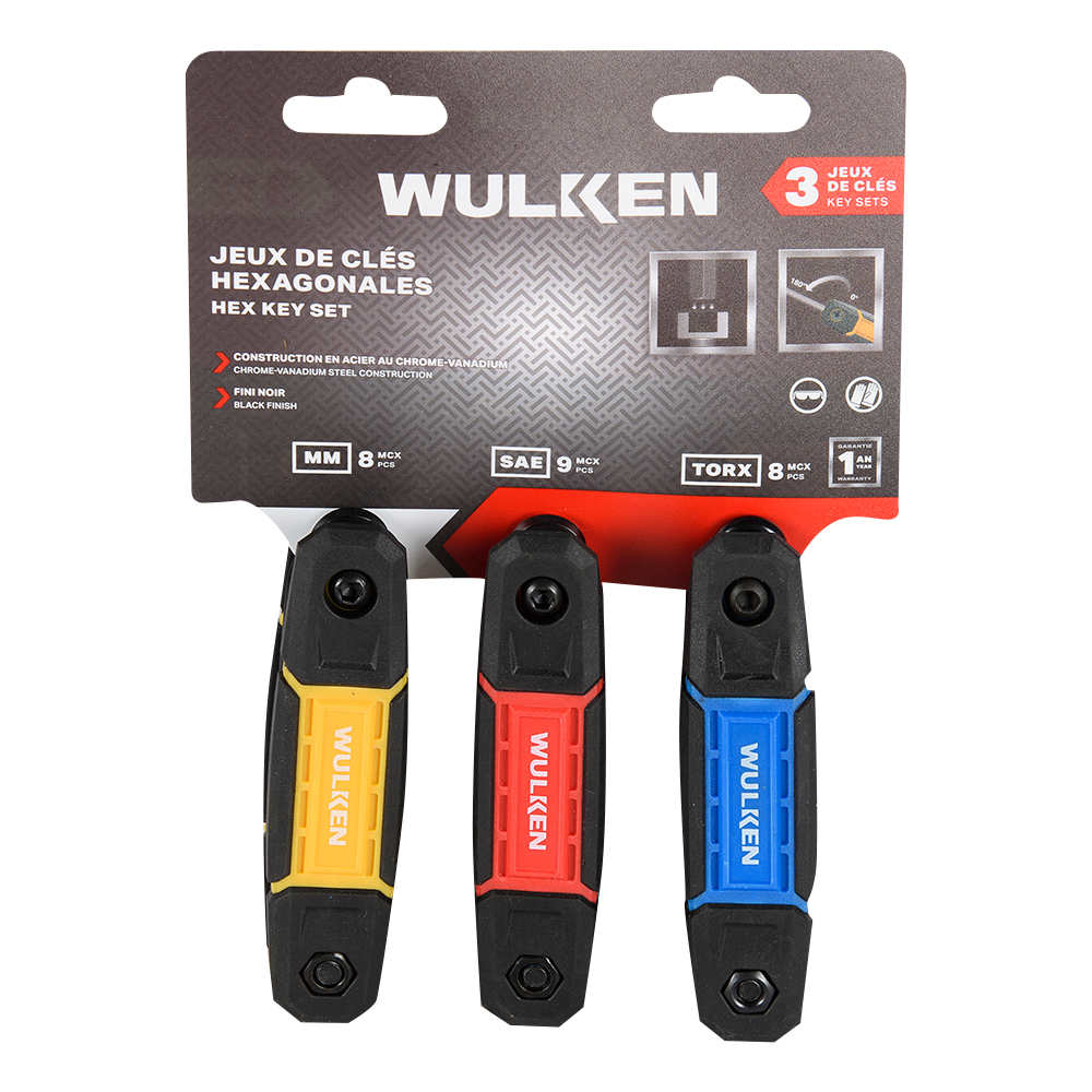 Ensemble de 3 jeux de clés hexagonales SAE/Métrique/Torx WULKEN
