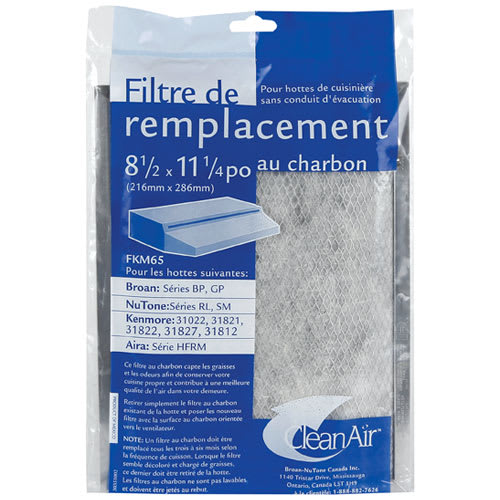 Filtre au charbon pour hotte de cuisine 11 1/4 po x 8 1/2 po