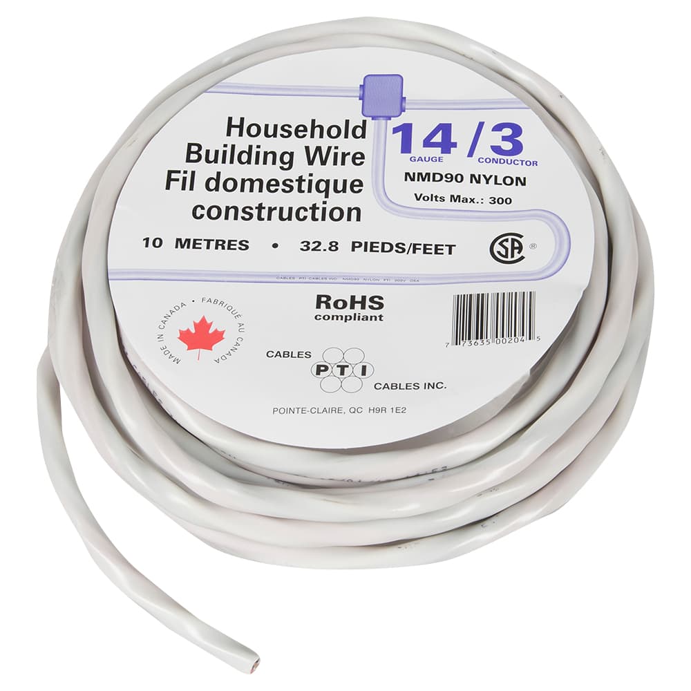 Interior Electrical Wire NMD-90, 14/3 White 10 m