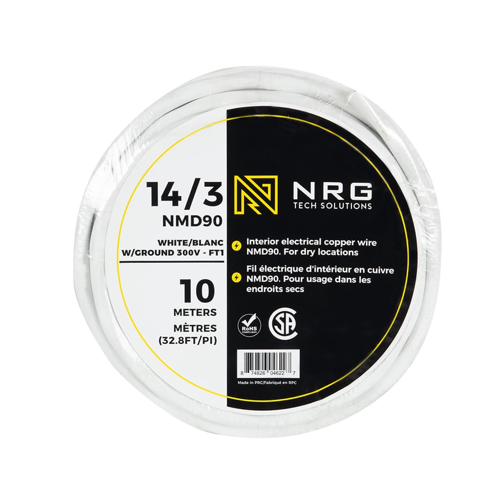 Fil électrique d'intérieur NMD-90, 14/3&nbsp;blanc 10 m