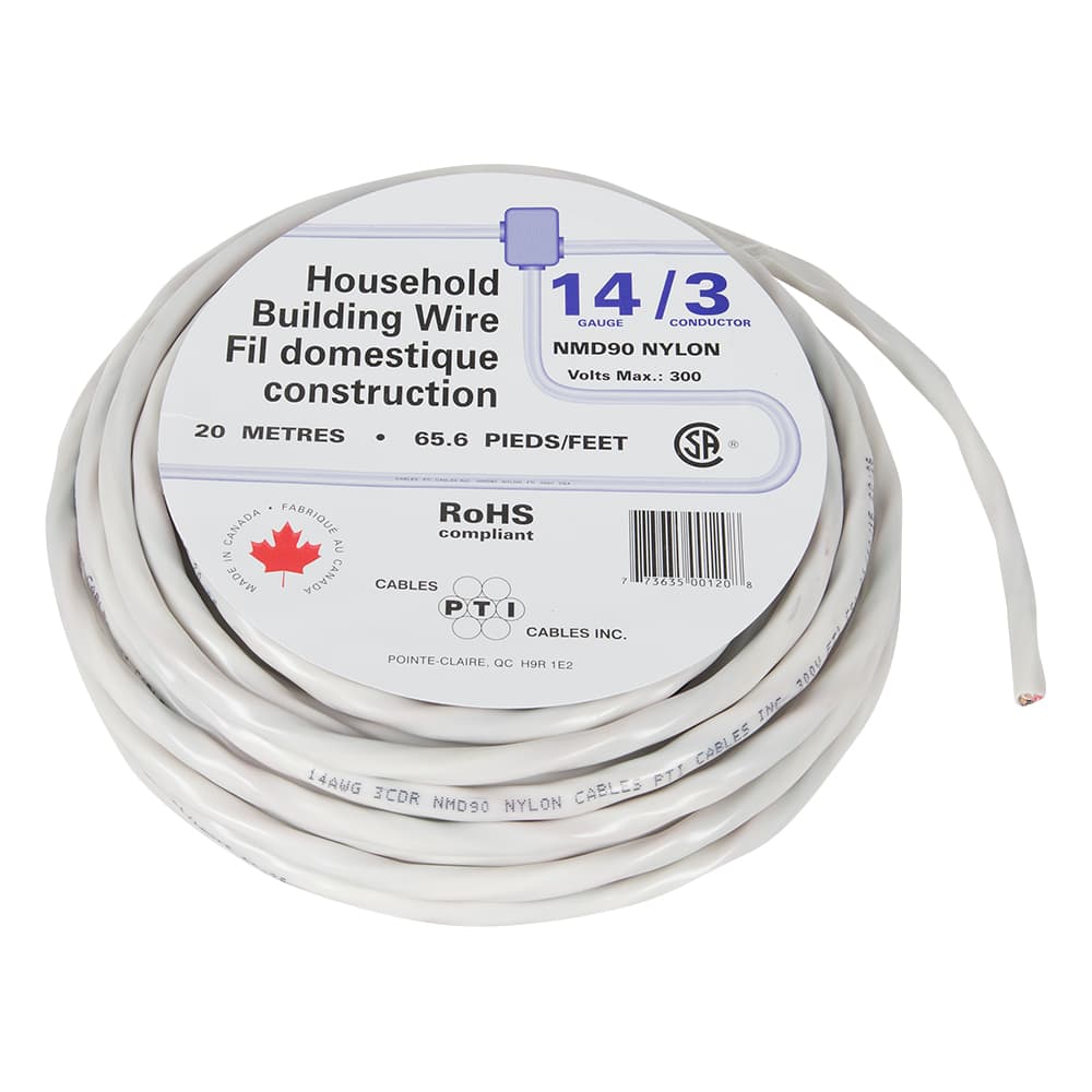 Interior Electrical Wire NMD-90, 14/3 White 20 m
