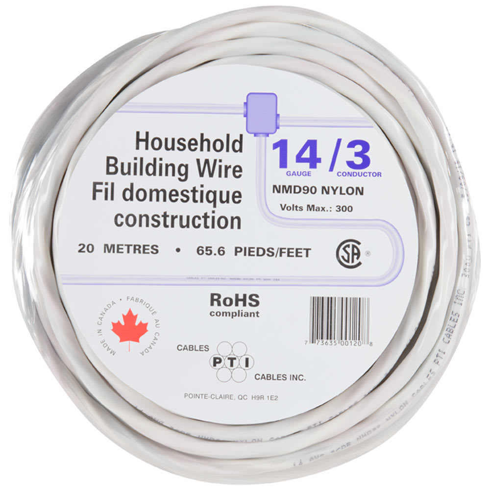 Fil électrique d'intérieur NMD-90, 14/3&nbsp;blanc 20 m