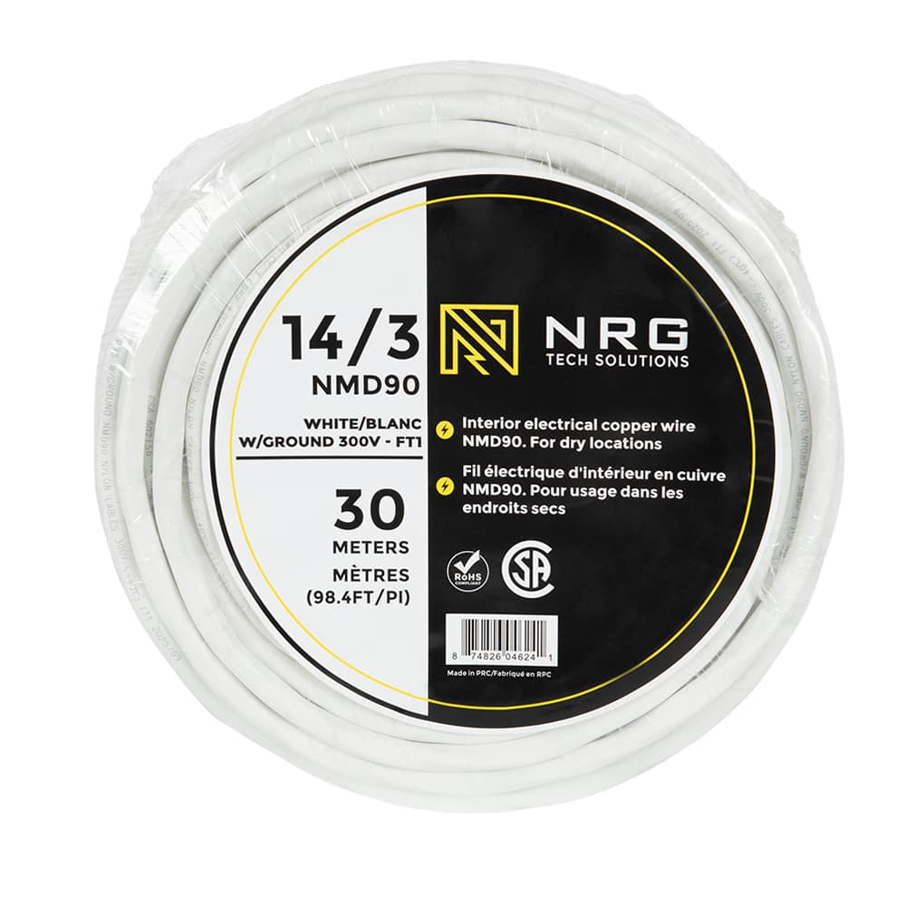 Fil électrique d'intérieur NMD-90, 14/3&nbsp;blanc 30 m