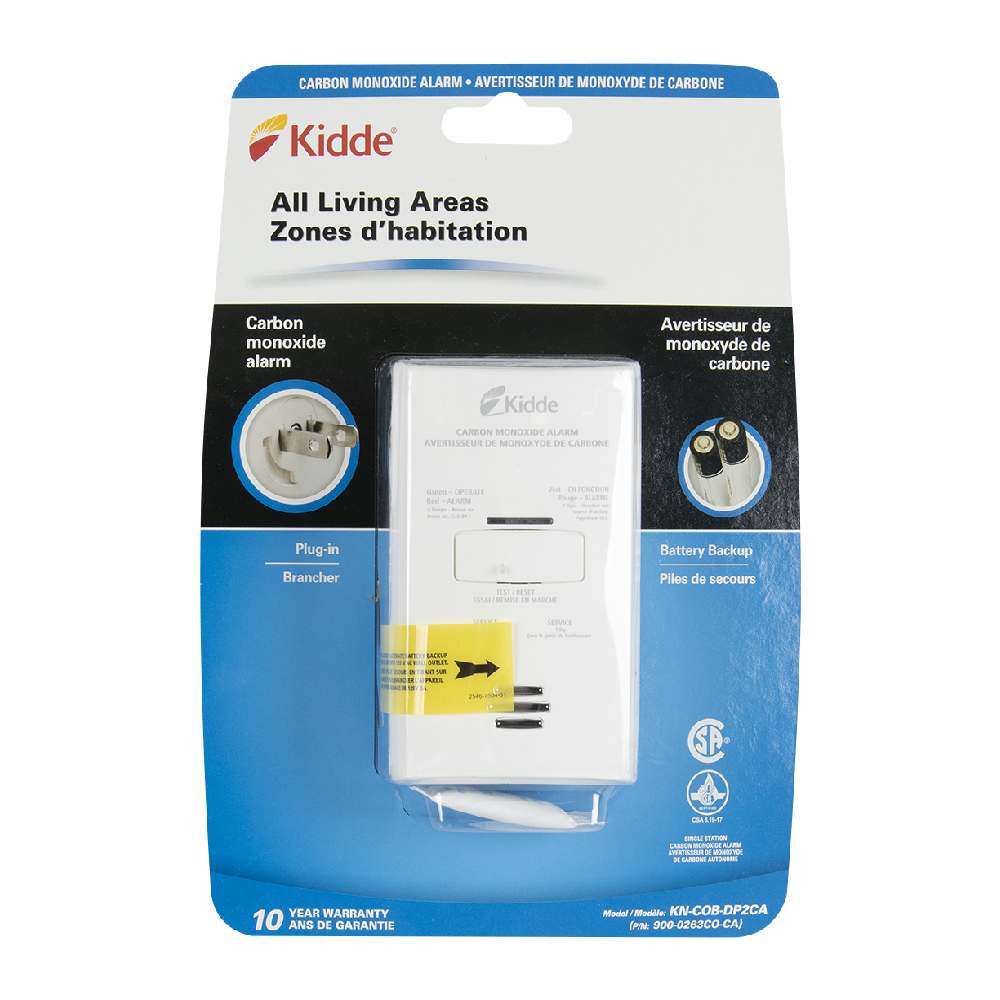 Avertisseur de monoxyde de carbone branché avec piles de secours AA KIDDE