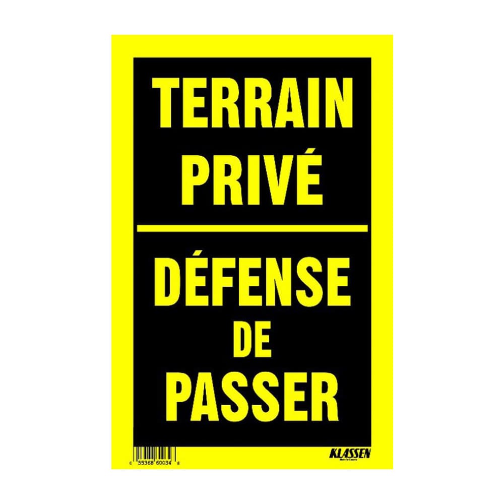 Pancarte Défense de passer 8 po x 12&nbsp;po