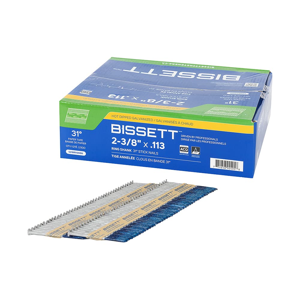 Clous à charpente galvanisés en bande 2&nbsp;3/8&nbsp;po 31° Pqt/2&nbsp;500