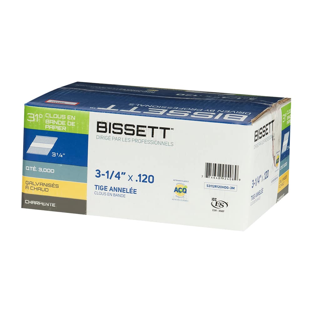 Clous à charpente galvanisés 3&nbsp;1/4&nbsp;po 31° Pqt/3 000