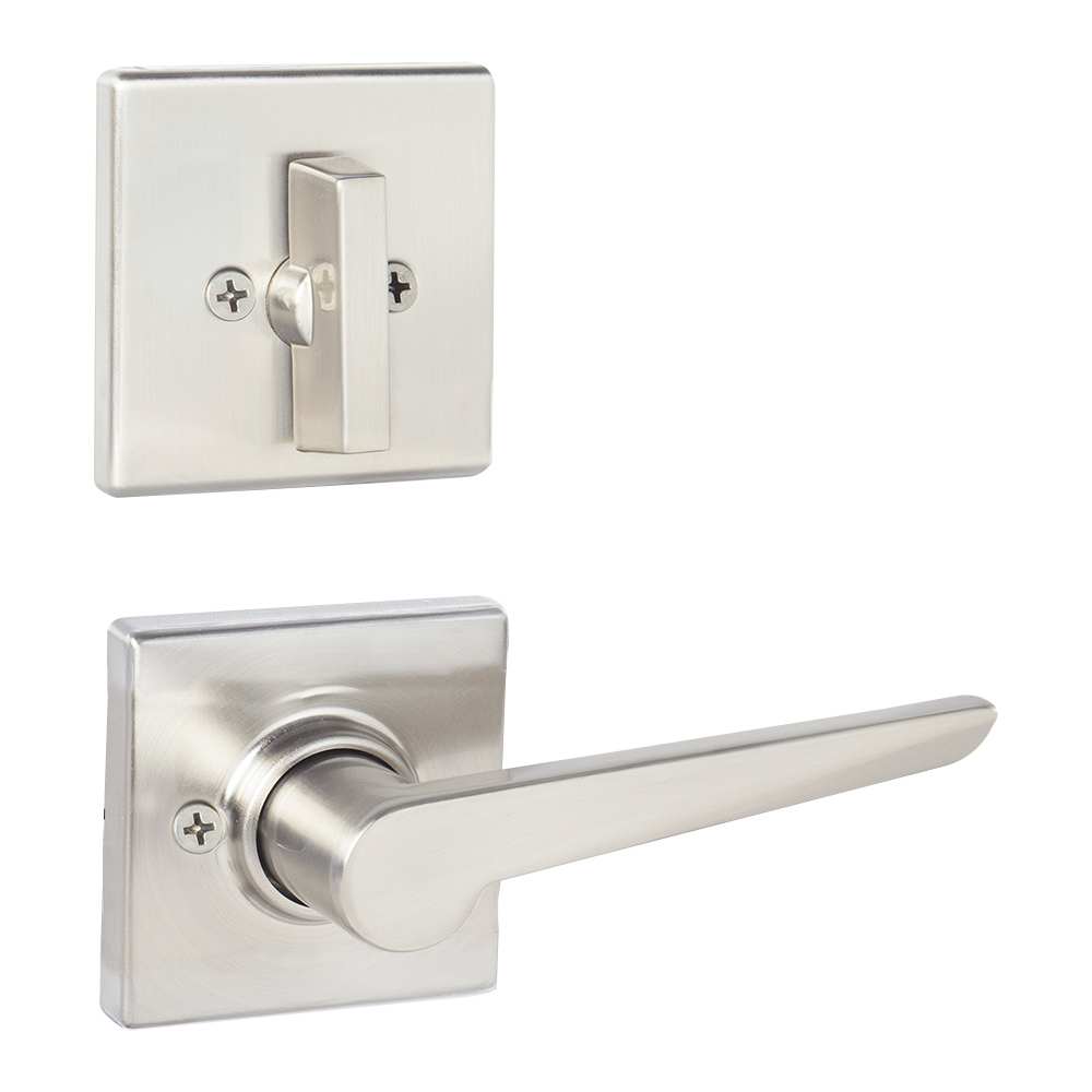 Serrure de porte d'entrée à clé et poignée Amador nickel satiné