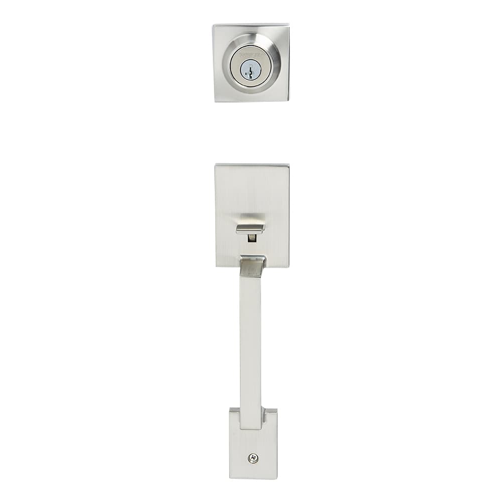 Serrure de porte d'entrée à clé et poignée Amador nickel satiné