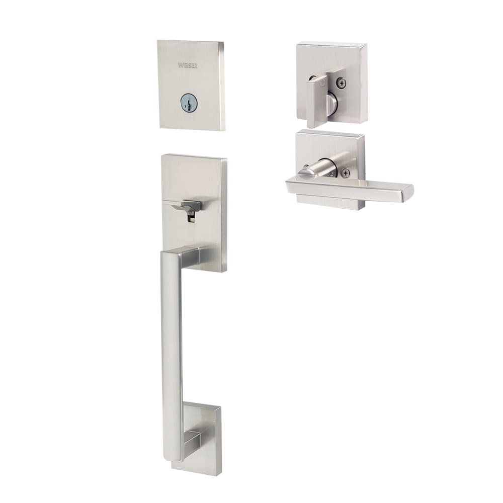 Serrure de porte d'entrée à clé et poignée San Clemente nickel satiné