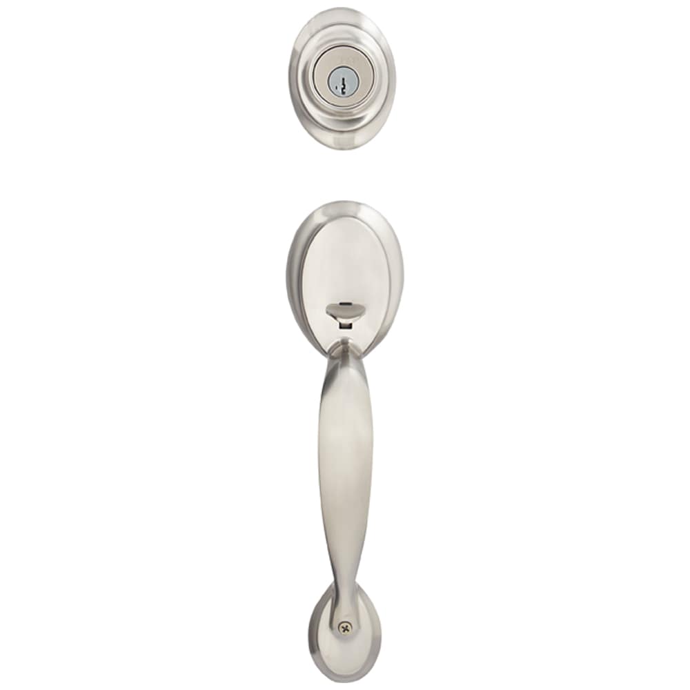 Serrure de porte d'entrée à clé et poignée Kingsway nickel satiné
