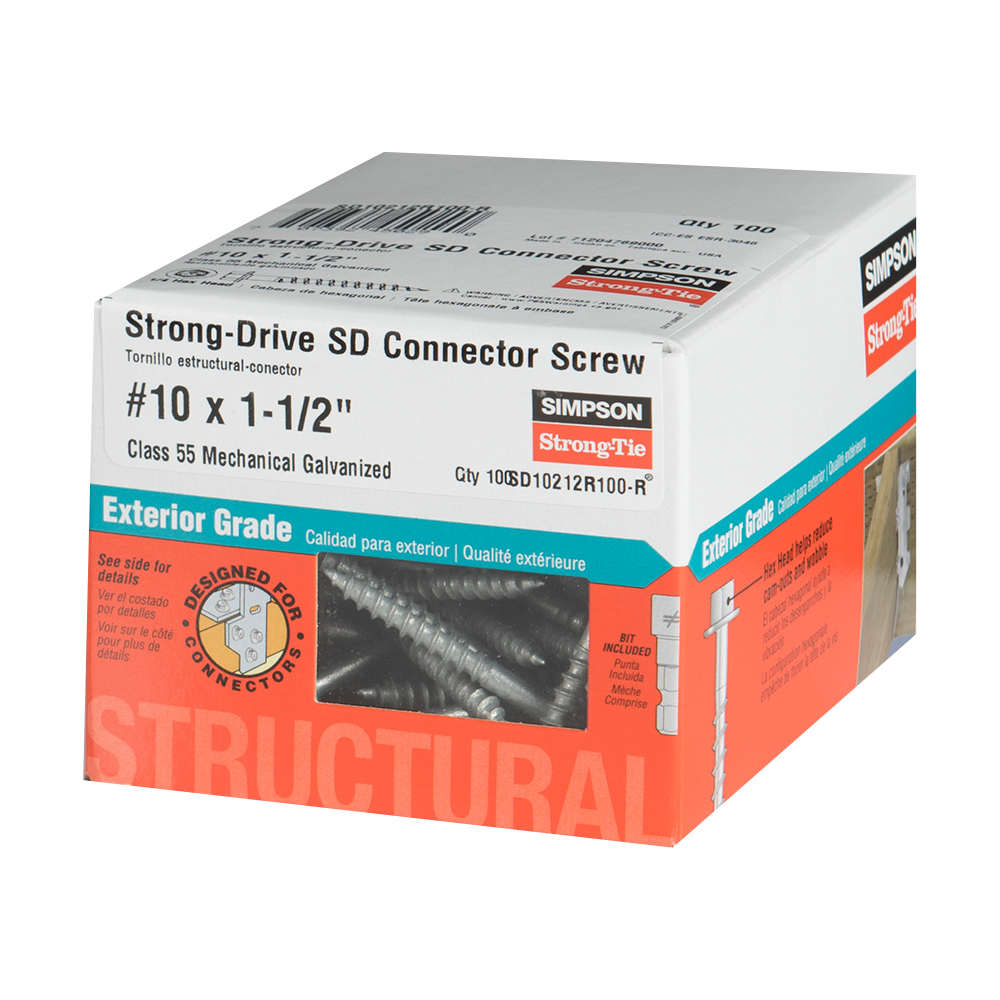 Vis à bois structurelle SD CONNECTOR 1&nbsp;1/2&nbsp;po #10 T.H. Pqt/100