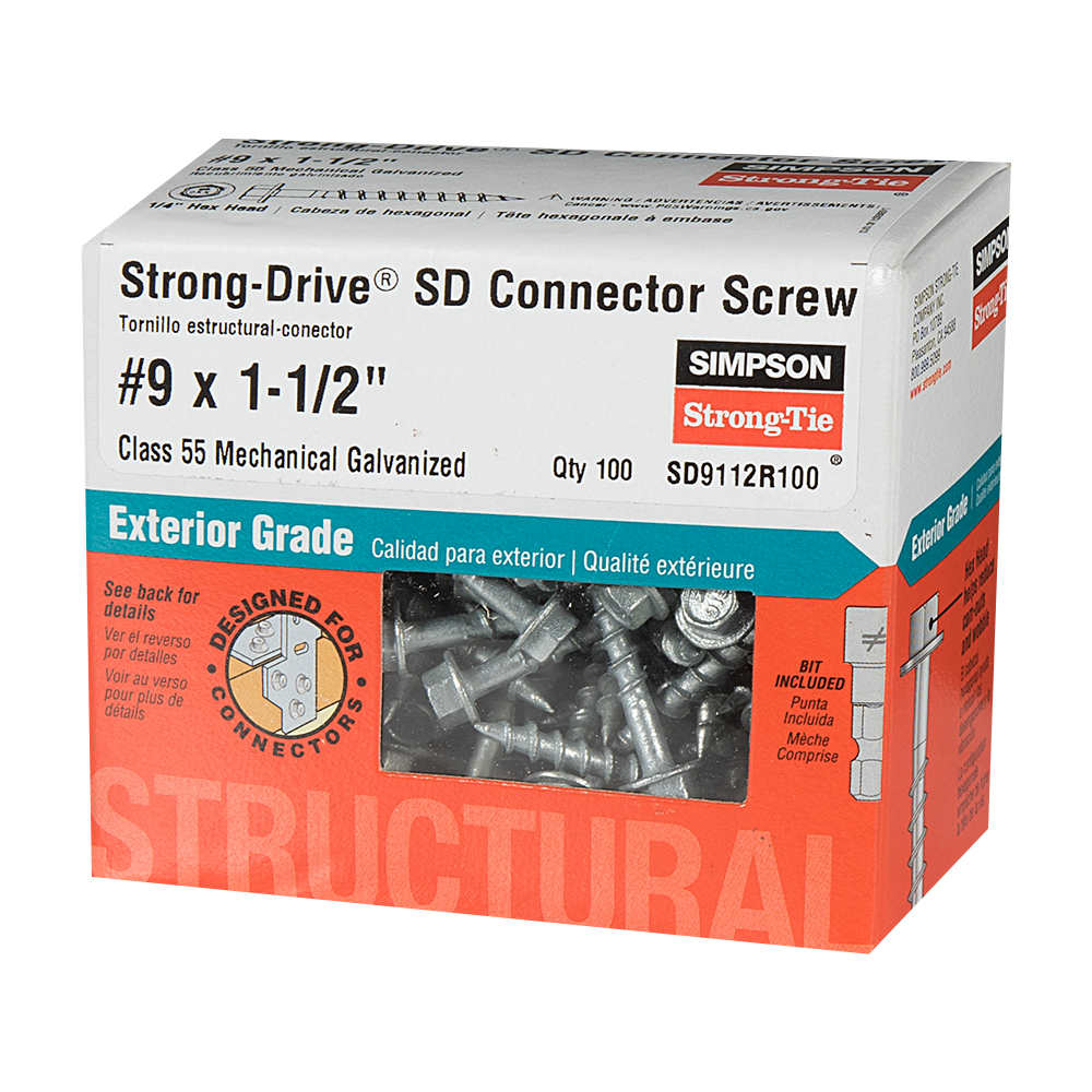 SD CONNECTOR Structural Wood Screw 1&nbsp;1/2&nbsp;in. #9 HEX Pkg/100