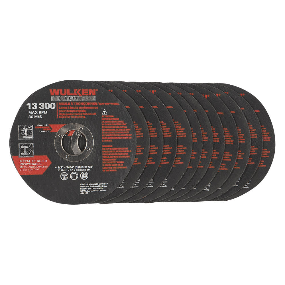 Disques de coupe pour rectifieuse 4&nbsp;1/2&nbsp;po Pqt/12 WULKEN ELITE