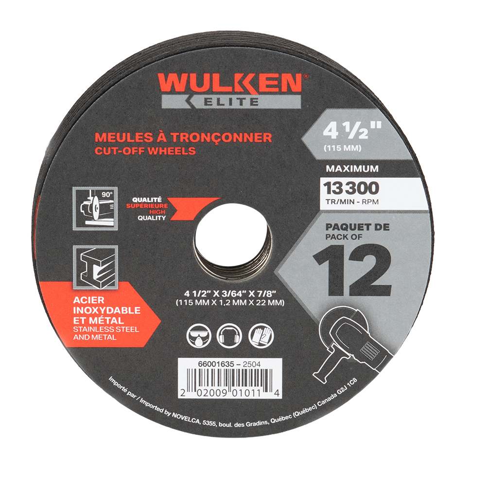 Disques de coupe pour rectifieuse 4&nbsp;1/2&nbsp;po Pqt/12 WULKEN ELITE