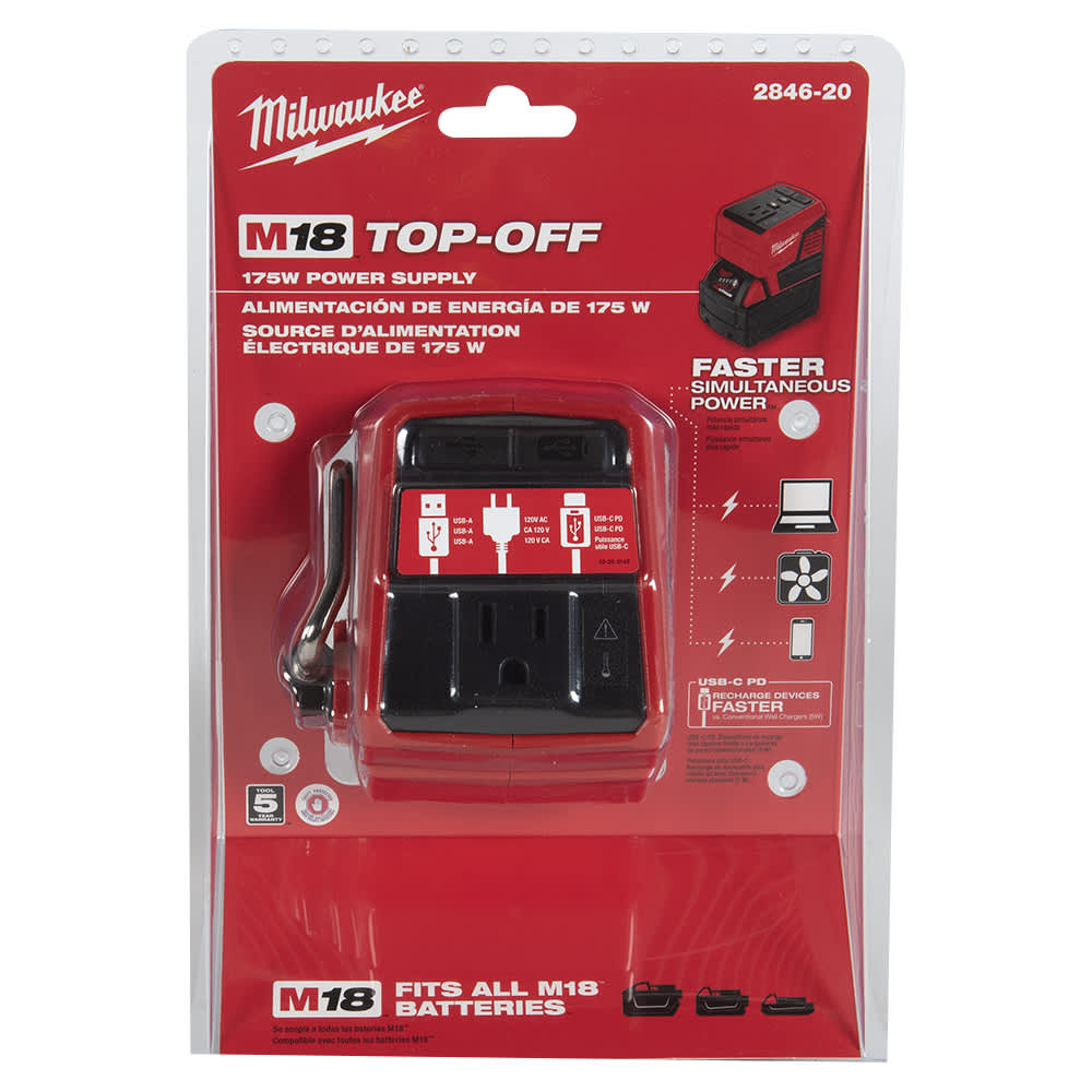 Onduleur 18 V 175W  Top-Off outil seul MILWAUKEE