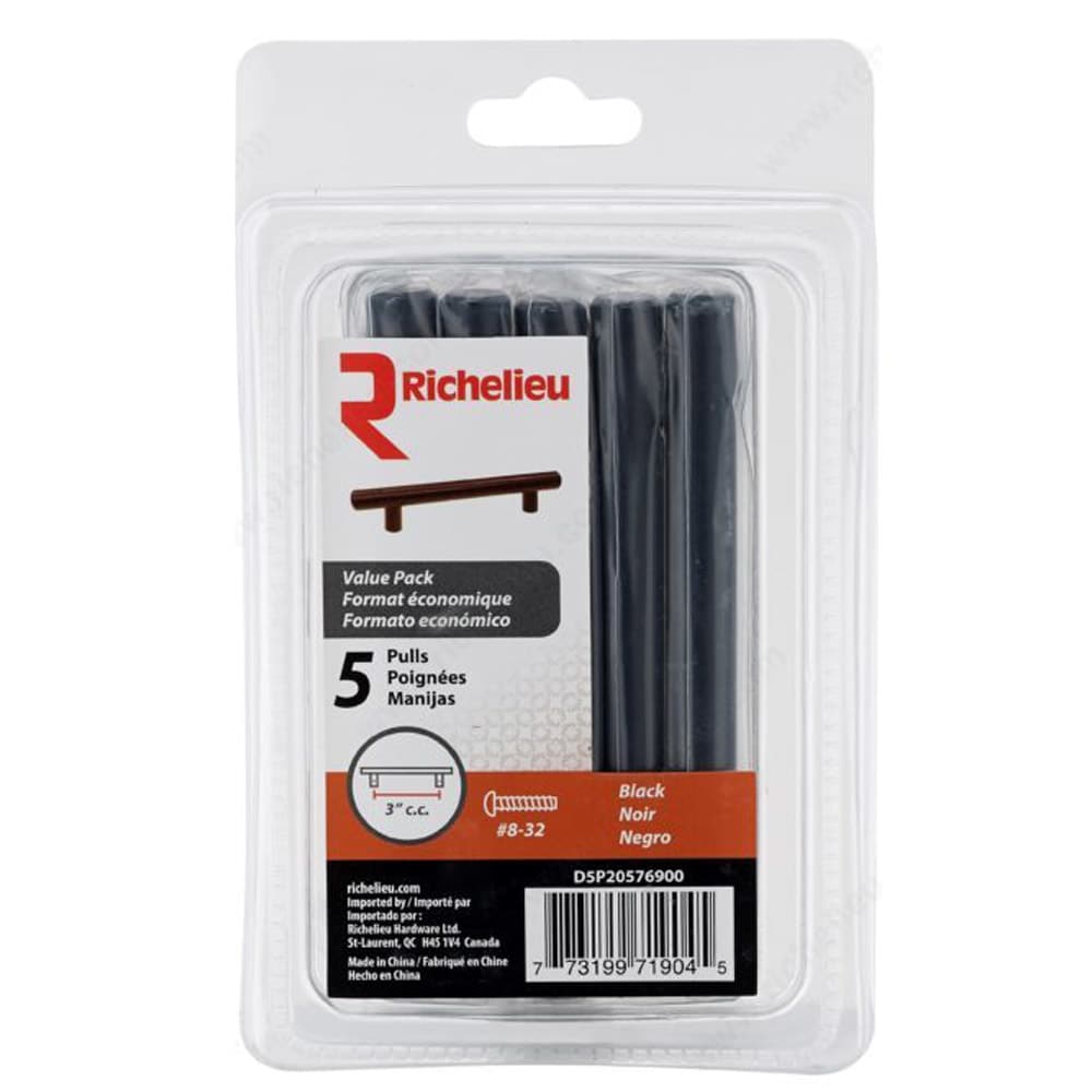 Roosevelt Metal Cabinet Handles Black 76&nbsp;mm&nbsp;c/c Pkg/5