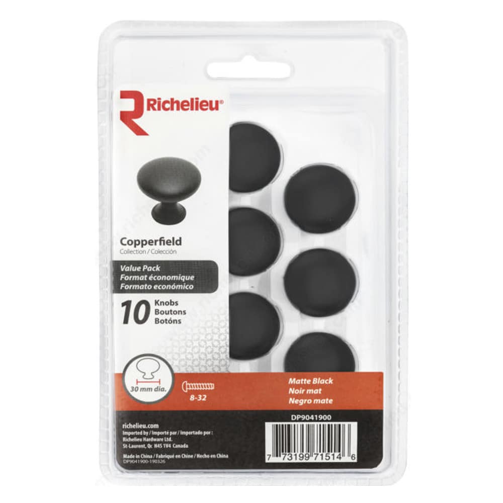 Copperfield Metal Cabinet Knobs Black 30&nbsp;mm Pkg/10