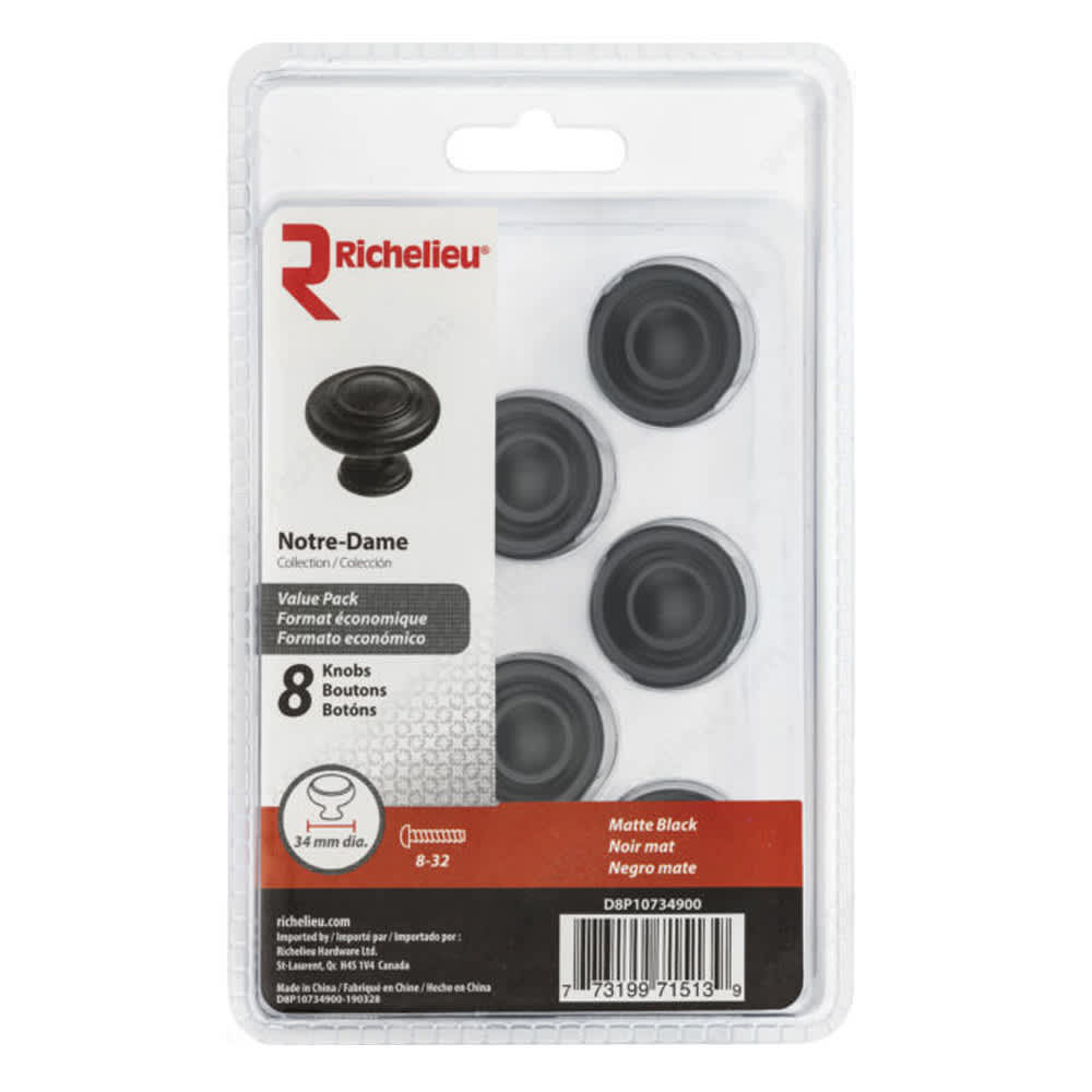 Notre-Dame Metal Cabinet Knobs Black  34&nbsp;mm Pkg/8