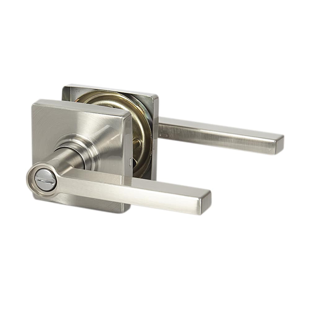 Poignée de porte de salle de bains bec-de-cane  Solstice Collins nickel satiné