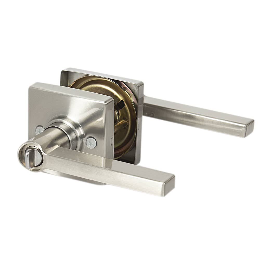 Poignée de porte de salle de bains bec-de-cane  Solstice Collins nickel satiné