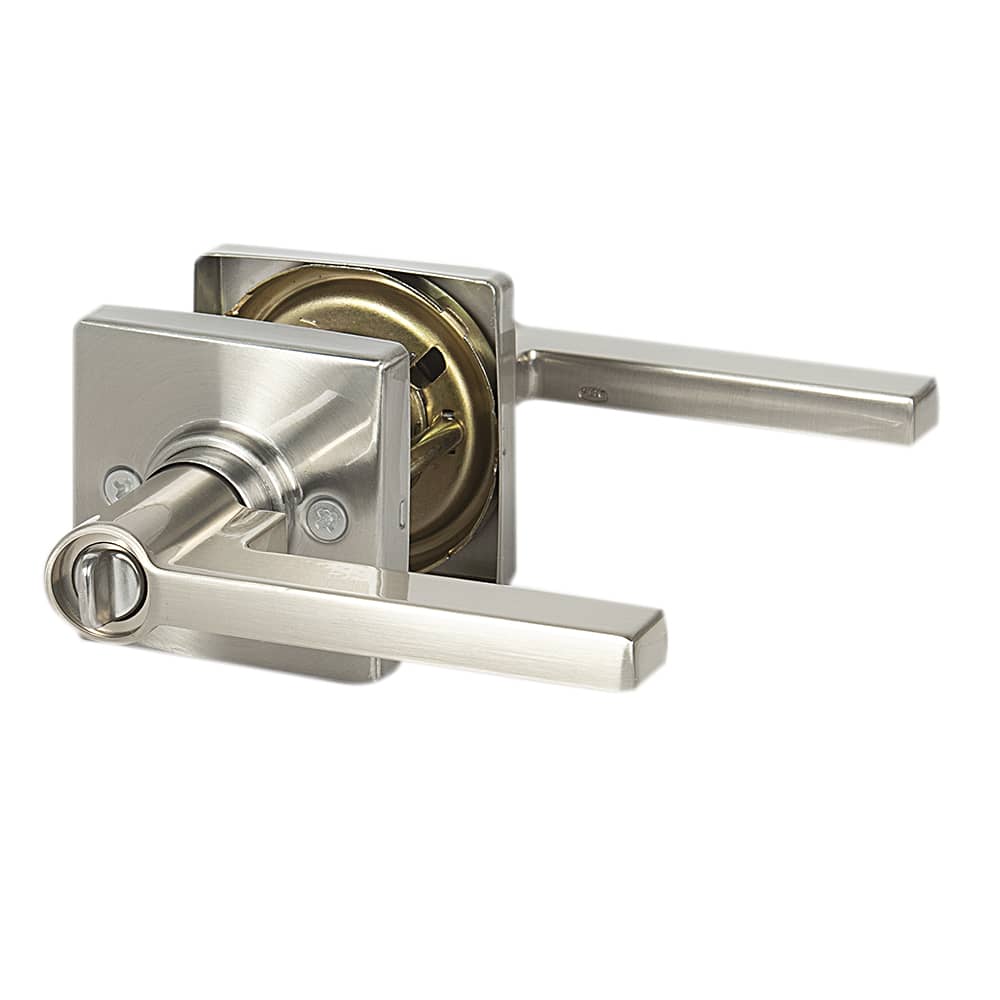 Poignée de porte d'entrée à clé bec-de-cane  Solstice Collins nickel satiné