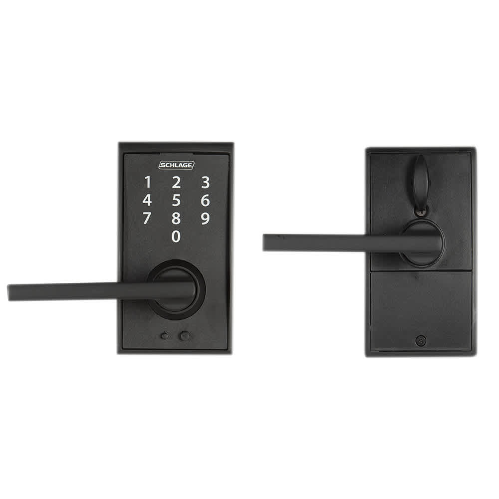 Serrure de porte d’entrée électronique à clavier numérique et poignée bec-de-cane Century noire