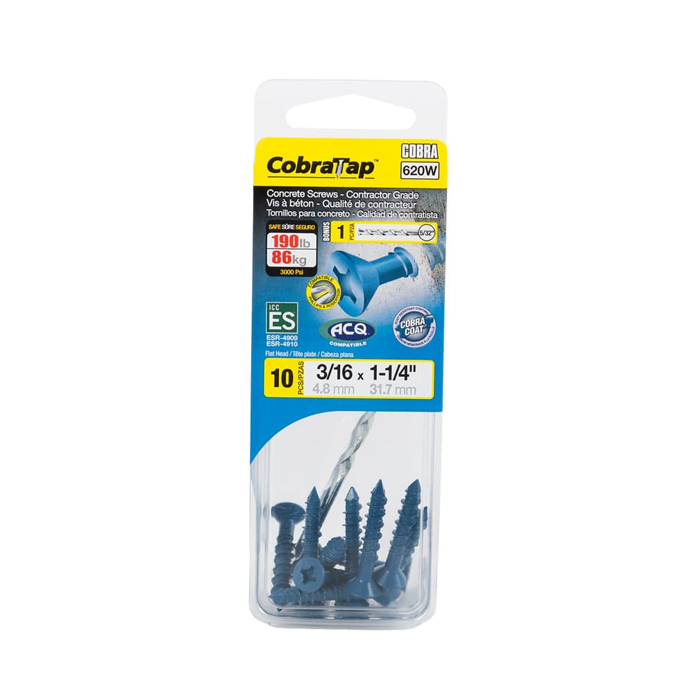 3/16&nbsp;in.&nbsp;x&nbsp;1&nbsp;1/4 in. F.H. Concrete Screws Pkg/10