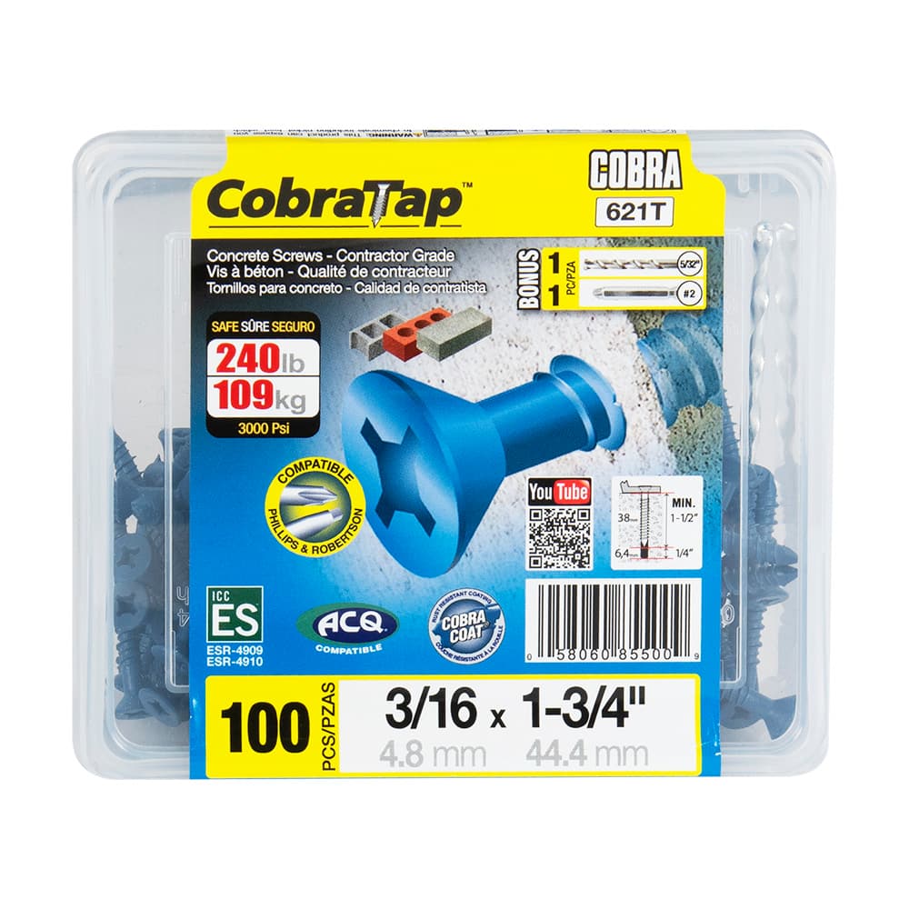 3/16&nbsp;in.&nbsp;x&nbsp;1&nbsp;3/4 in. F.H. Concrete Screws Pkg/100