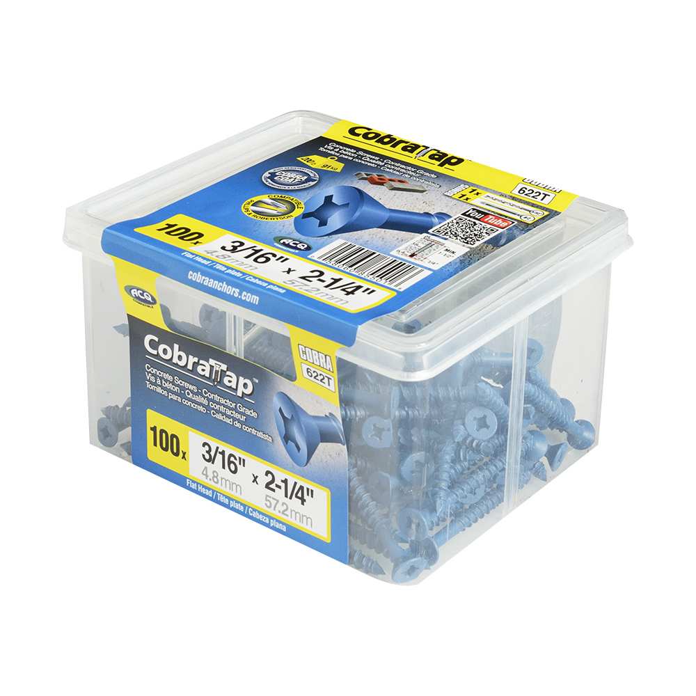 Vis à béton 3/16 po x 2 1/4 po T.P. Pqt/100