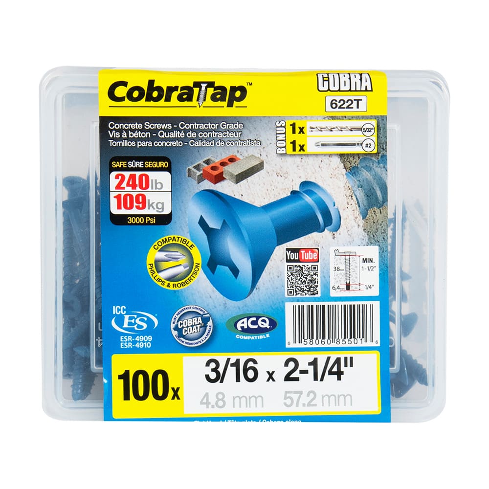 3/16&nbsp;in.&nbsp;x&nbsp;2&nbsp;1/4 in. F.H. Concrete Screws Pkg/100