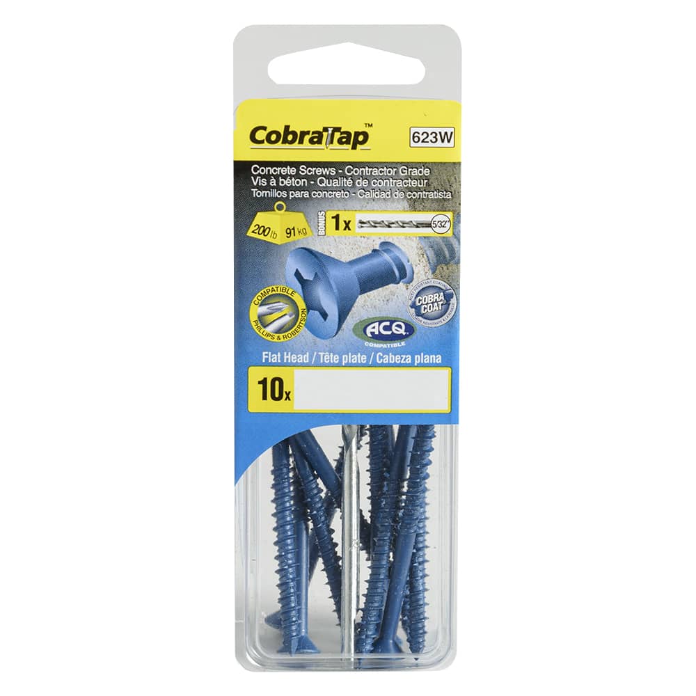 Vis à béton 3/16&nbsp;po&nbsp;x&nbsp;2&nbsp;1/4&nbsp;po T.P. Pqt/10