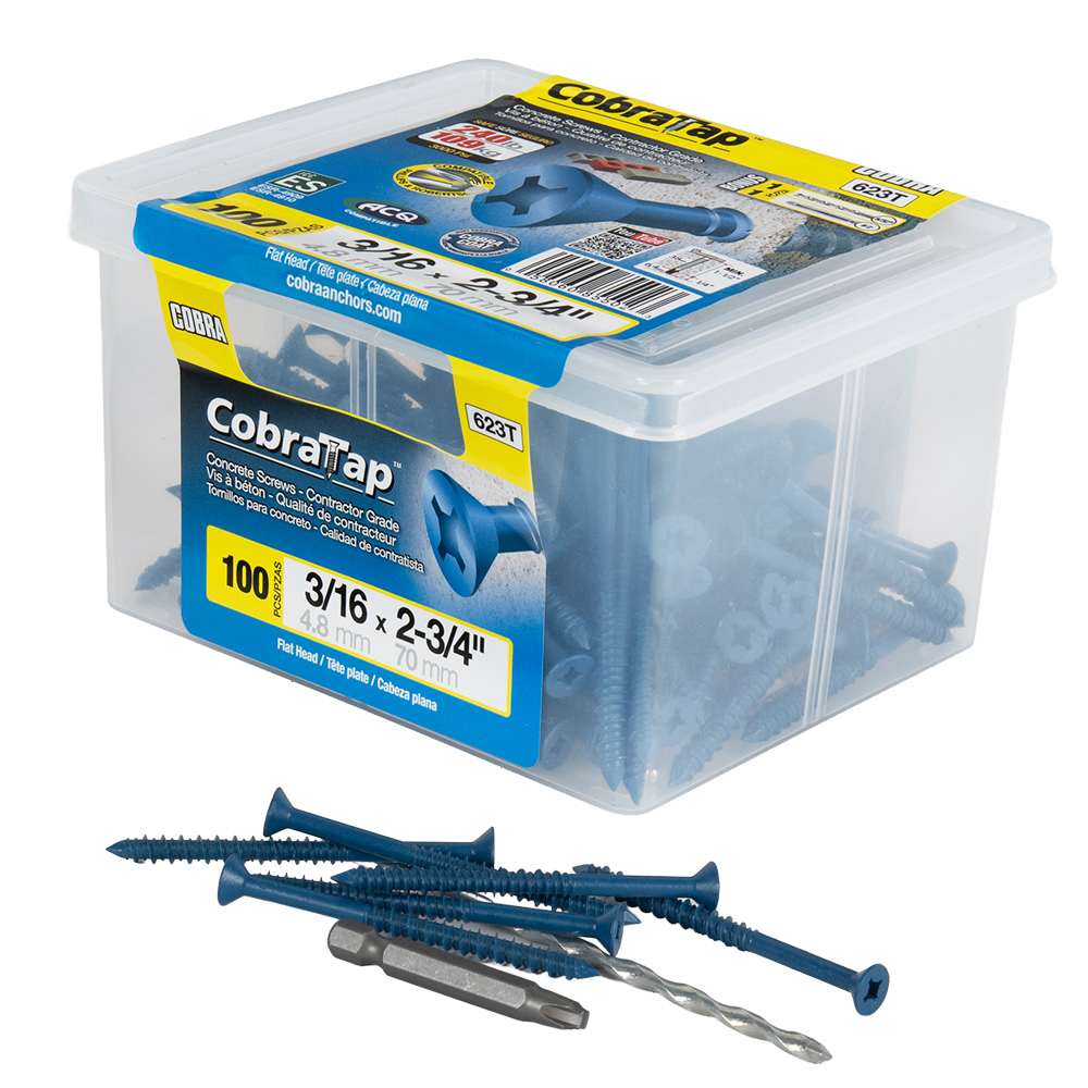 Vis à béton 3/16&nbsp;po&nbsp;x&nbsp;2&nbsp;3/4&nbsp;po T.P. Pqt/100